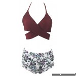 QZUnique Women's Two Piece Swimsuit Floral Print Shorts Halter Top Swimwear Lace Up Criss Cross Strappy Bikini  B07PLCFSPM